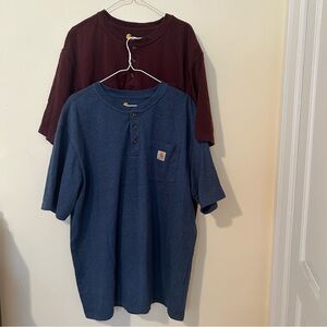 TWO Carhartt T Shirts XL Henley Blue Red Size Extra Extra Large Bundle Lot